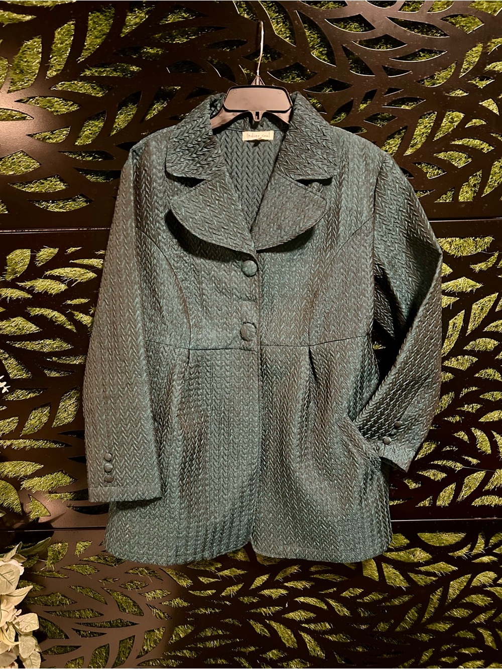 indigo soul Textured Emerald Green Jacket w/ side pockets, women's L